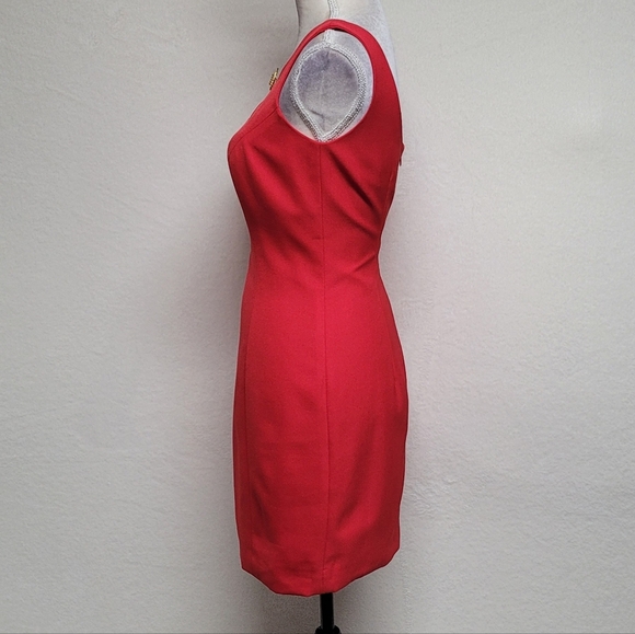 Deborah Laws Vintage Red Crepe Gold Rhinestone Bow Brooch Bodycon Mini Dress 2 - Picture 6 of 11